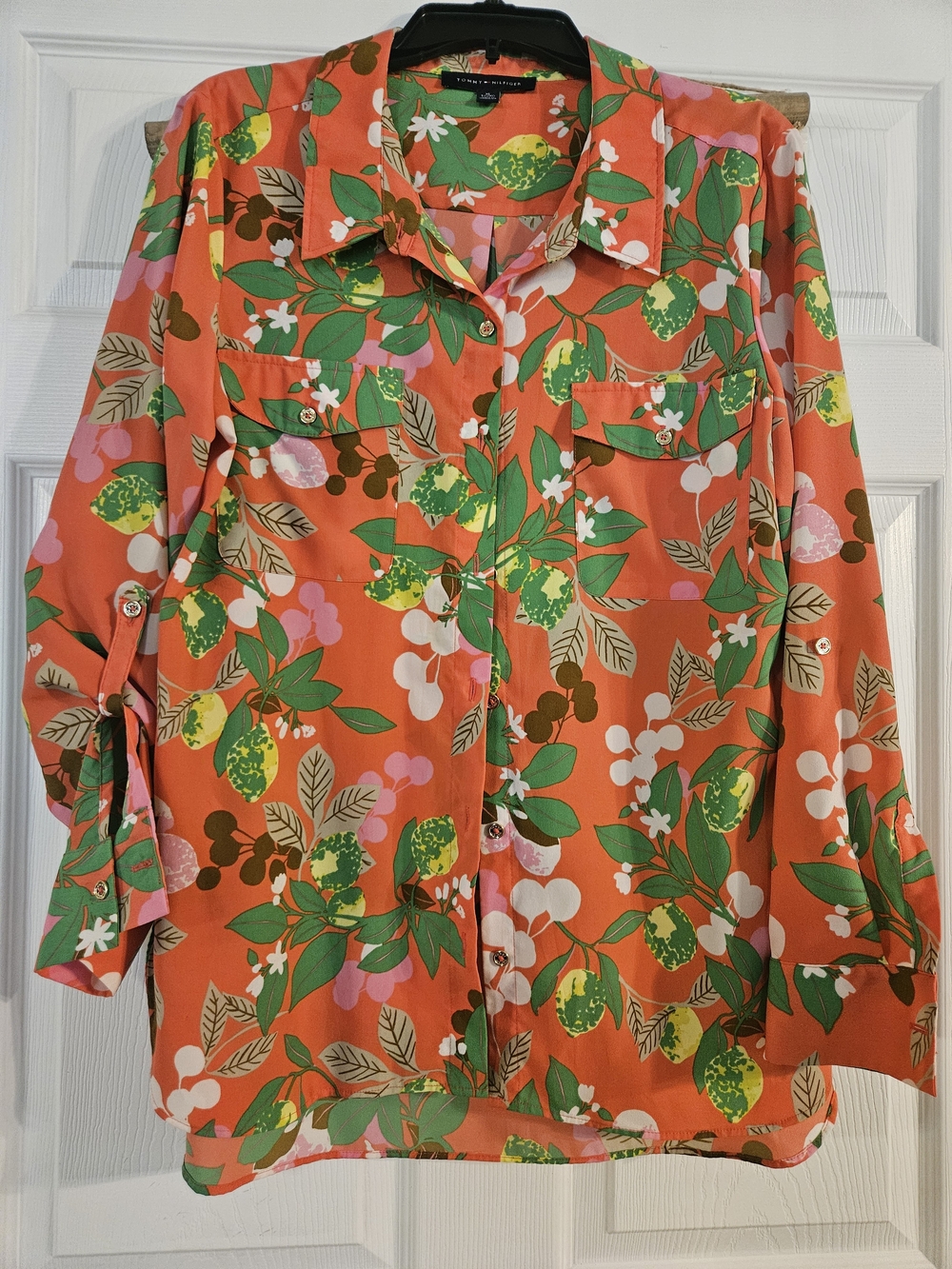 Tommy Hilfiger Orange Tropical Print Top with Green Accents
